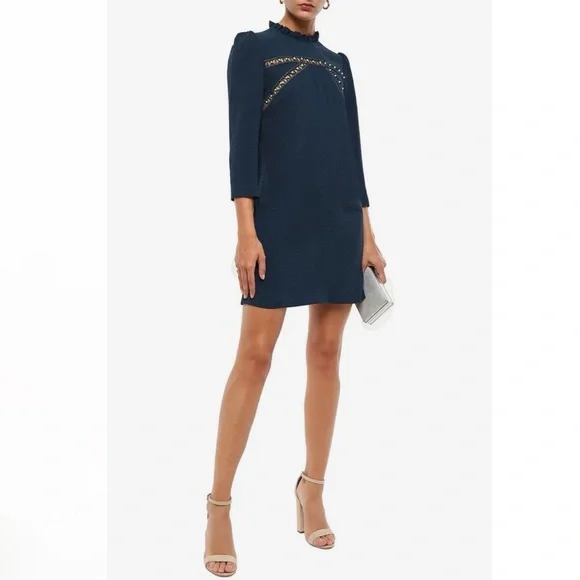 slim fit dress slacks Sandro Green Lace High Neck Mini Dress UK S